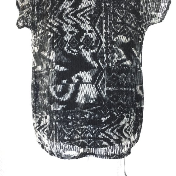 Suzie in the City XL Abstract Print Top Blouse Open Knit Mesh Lined Black White - Picture 7 of 9